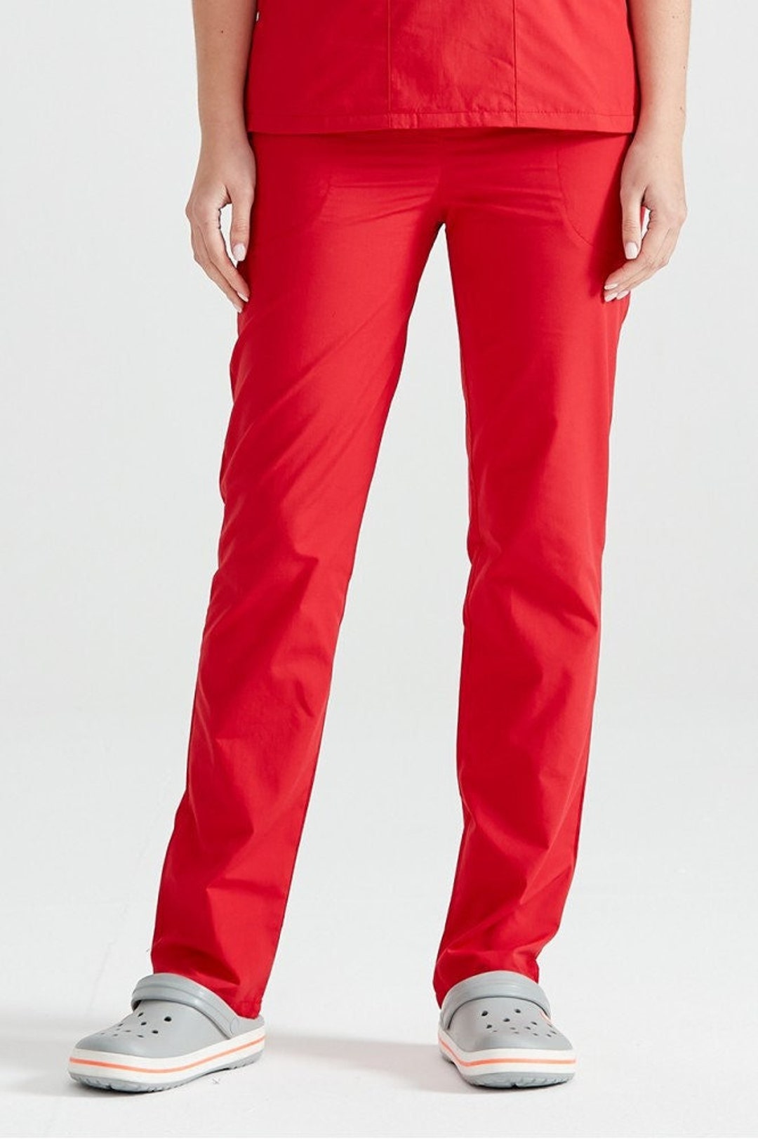 Red Color Nurse Pants, Scrub Bottoms, Spa Cargo Pants, Jogger Scrub Pants, Dental Hygienist