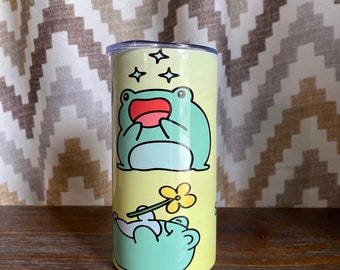 12 oz Kawaii Frogs.  Adorable cartoon frogs on small travel cups. Keep drinks hot or cold