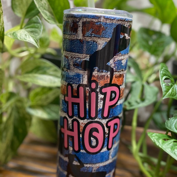 Hip Hop Dancer 20oz tumbler.  Glow in the Dark double wall stainless steel tumbler. Dancing silhouettes with graffiti hip hop written.