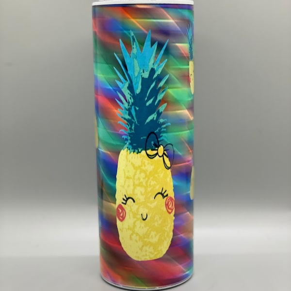 Cheerful pineapple glow in the dark 20oz tumbler. WSD original