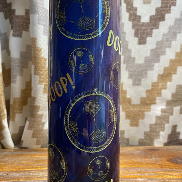 DOOP this one is for Philly soccer. 20 oz tumbler featuring soccer balls wrapped in a snake and our battle cry DOOP.