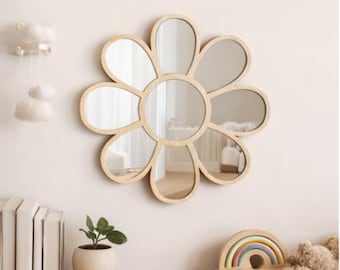 Daisy Flower Wall Mirror Boho Floral Mirror Retro Flower Mirror Nursery Wall Decor Boho Bedroom Mirror Cute Aesthetic Wall Decor
