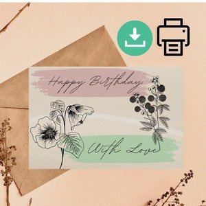 Cartão de aniversário imprimível | Download instantâneo | Cartão de aniversário floral | Cartão de aniversário com download digital