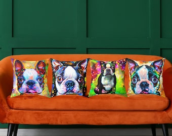 Boston Terrier Dog Pillow Dog Gift For Owner, Boston Terrier Gift, Dog Throw Pillow, Dog Accent Pillow, Digital Splatter Painting Home Decor