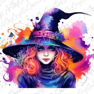 Colorful Halloween Witch Design, Watercolor Witch T Shirt Design, Witch Instant Download Halloween PNG DIGITAL DOWNLOADS, Witch Sublimation image 5
