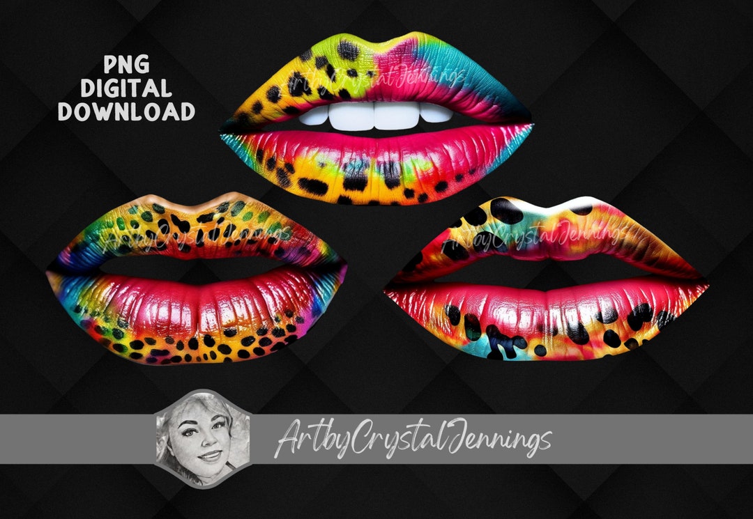 Animal Print Lips Design, Watercolor Lips Animal Print Instant Download
