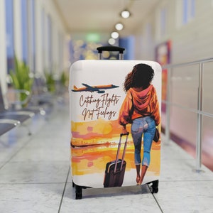 Catch Flights Not Fellings Gepäckabdeckung, Gepäckschutzabdeckung, Reisezubehör, Reisetaschenabdeckung, Reisegeschenk für sie, schwarzes Mädchen