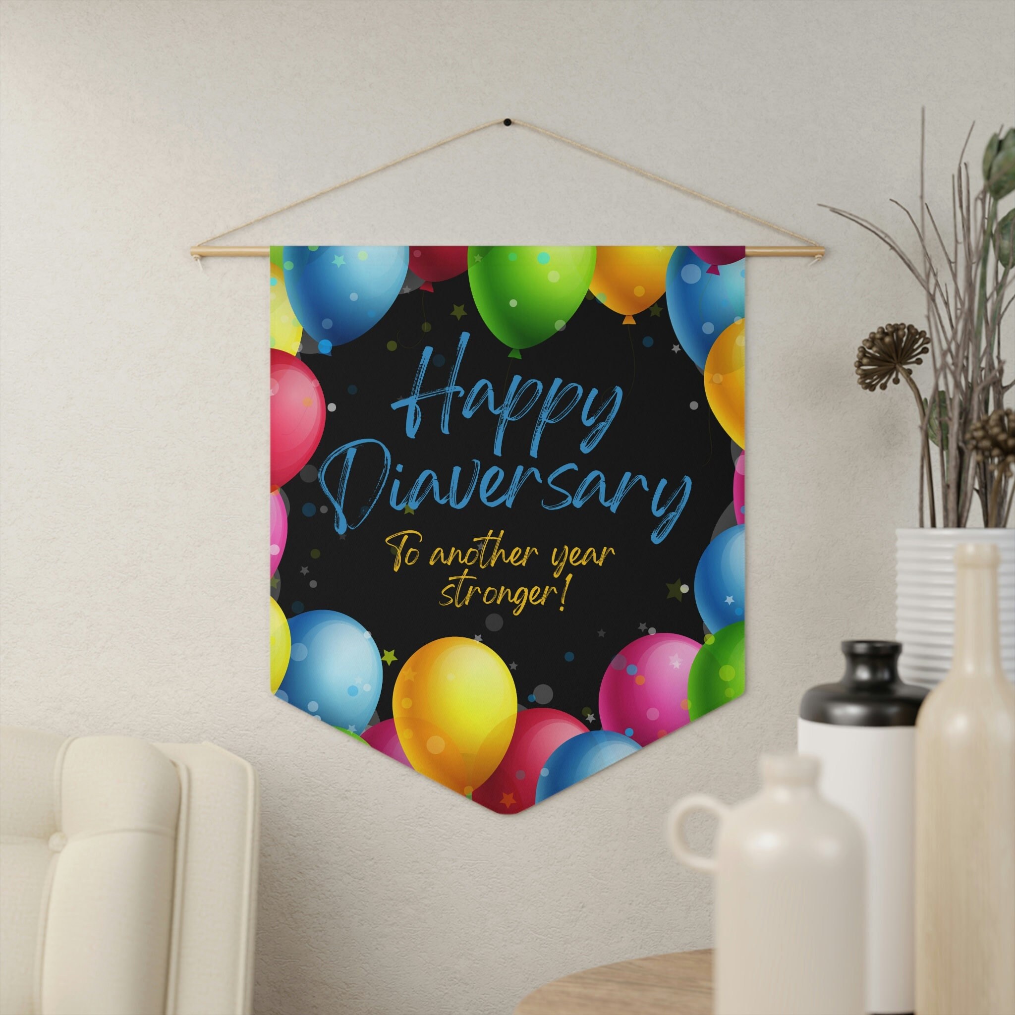 Happy Diaversary Banner, Diabetes Pennant, Type 1 Diabetes Sign, Type 2 Diabetes Gift, Diabetic Anniversary, Diabetes Anniversary Gift