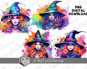 Colorful Halloween Witch Design, Watercolor Witch T Shirt Design, Witch Instant Download Halloween PNG DIGITAL DOWNLOADS, Witch Sublimation