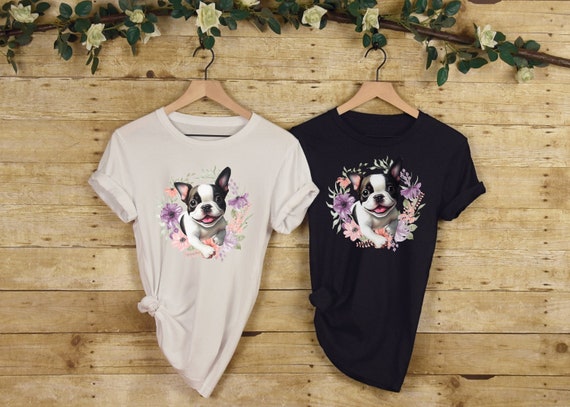 Cute Boston Terrier T-Shirt With Faux Pocket For Women Cute Boston Terrier T-Shirt With Faux Pocket For Women
