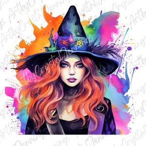 Colorful Halloween Witch Design, Watercolor Witch T Shirt Design, Witch Instant Download Halloween PNG DIGITAL DOWNLOADS, Witch Sublimation image 4