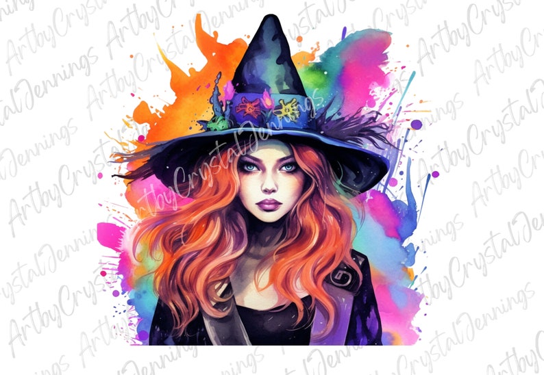 Colorful Halloween Witch Design, Watercolor Witch T Shirt Design, Witch Instant Download Halloween PNG DIGITAL DOWNLOADS, Witch Sublimation image 4