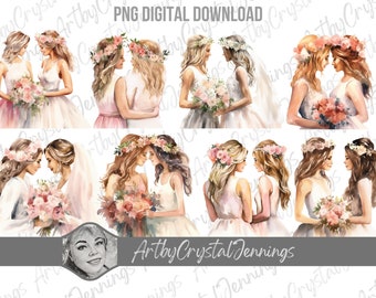 Lesbian Wedding PNG Digital Download Bride Wedding Instant Download Bride & Groom Gift, Pride Wedding Invitation Art, LGBTQ Wedding Clipart