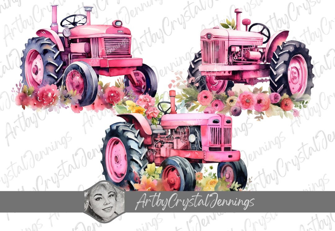 Pink Farm Tractor Watercolor Tractor Instant Download Pink Tractor PNG
