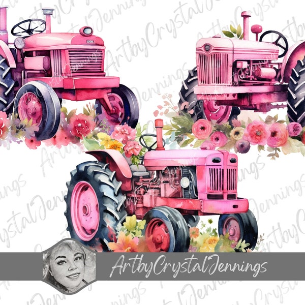 Pink Farm Tractor Watercolor Tractor Instant Download Pink Tractor PNG DIGITAL DOWNLOADS Pink Tractor Sublimation, Pink Tractor Gift