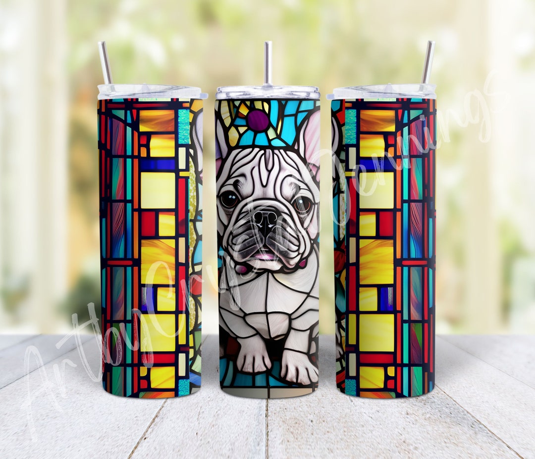 Stained Glass French Bulldog Skinny Tumbler Wrap, PNG DIGITAL DOWNLOAD