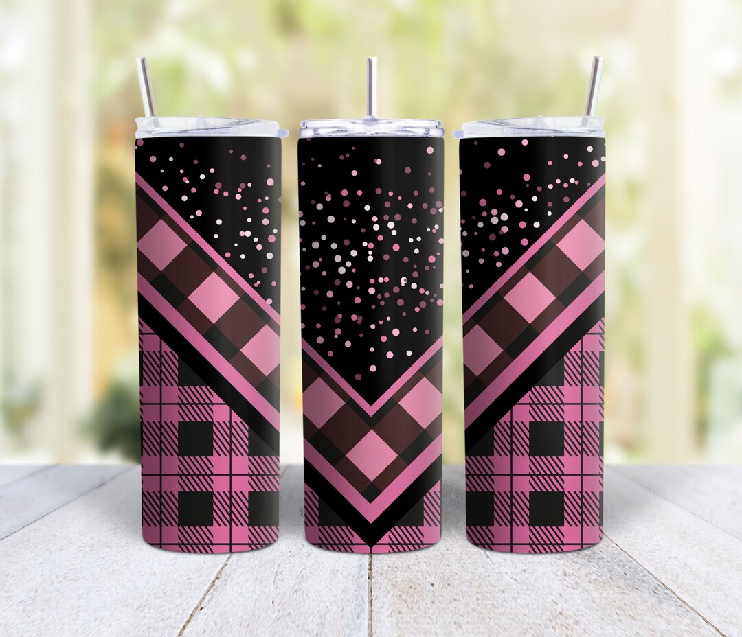 Pink Plaid Tumbler Wrap PNG DIGITAL DOWNLOAD Sublimation Design, 20 Oz
