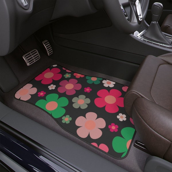 Flower Power Abstract Psychedelic Hippie Vintage Inspired Car Accessory Floor Mats Retro Mod Car Decor Vehicle Hippie Van Truck Car Gift