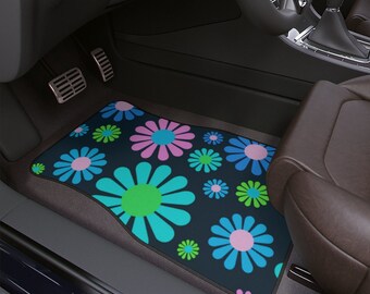 Flower Power Psychedelic Hippie Vintage Inspired Car Accessory Floor Mats Retro Mod Car Decor Vehicle Hippie Van Truck Car Gift