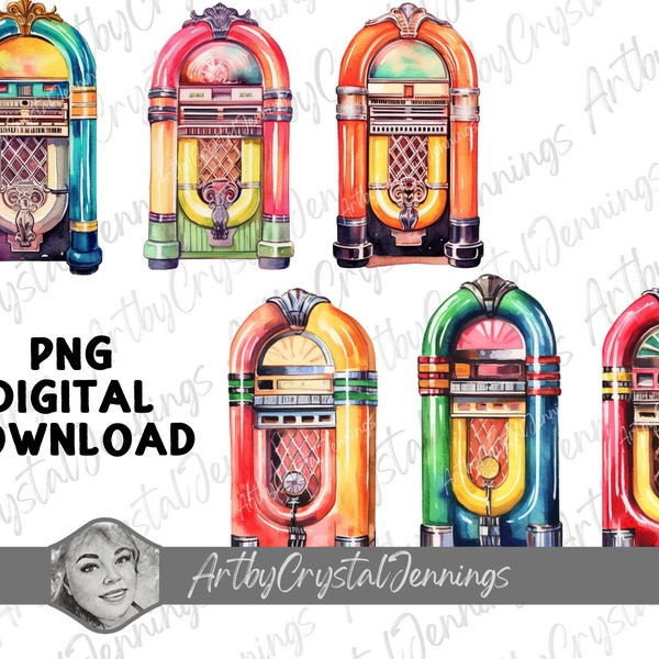 Bunte Vintage Jukebox Design, Aquarell Jukebox Instant Download, Musik PNG DIGITAL DOWNLOADS Jukebox Clip Art, Musik Sublimation