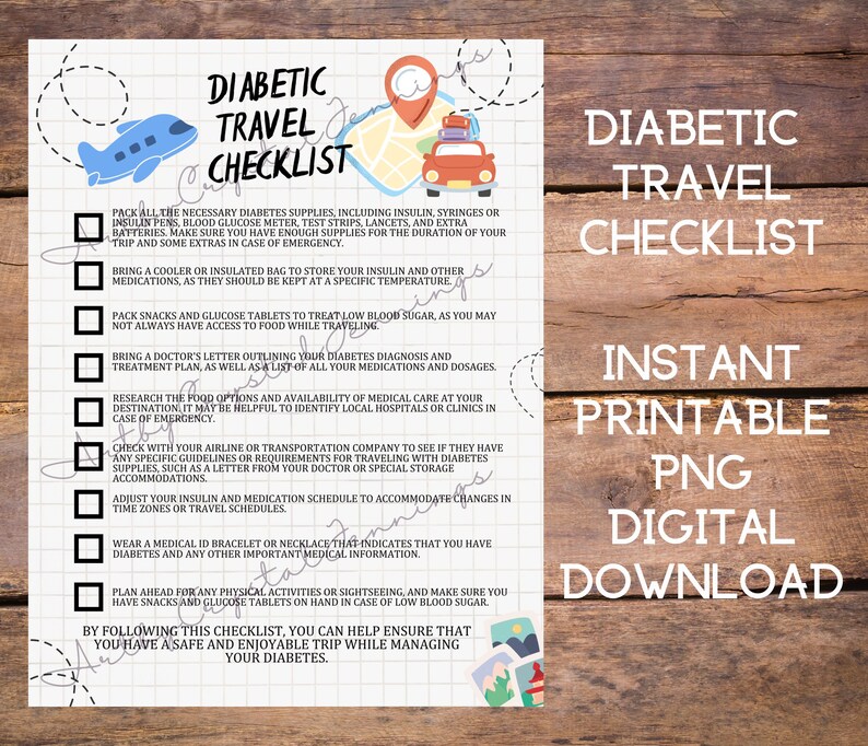 Diabetic Travel Checklist Printable PNG DIGITAL DOWNLOAD Type Etsy