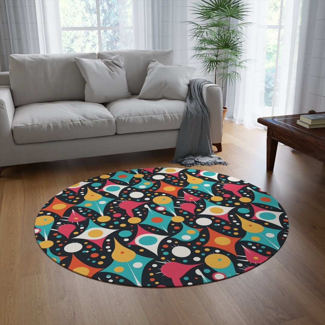 Mid Century Modern Colorful Retro 1950's Style 60 Round Rug, Area Rug ...