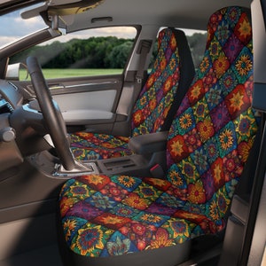 Patchwork Boho Hippie Car Seat Covers Car Seat Accessory Retro Mod Car Decor Vehicle Hippie Van Seat Cover Car Gift Hippy Seat Cover