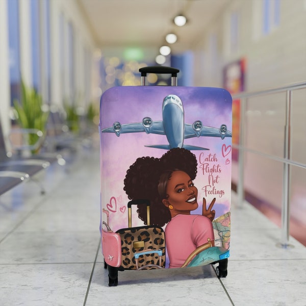 Catch Flights Not Fellings Luggage Cover, Luggage Protection Cover, Travel Accessory, Travel Bag Cover, Travel Gift For Her, Black Girl