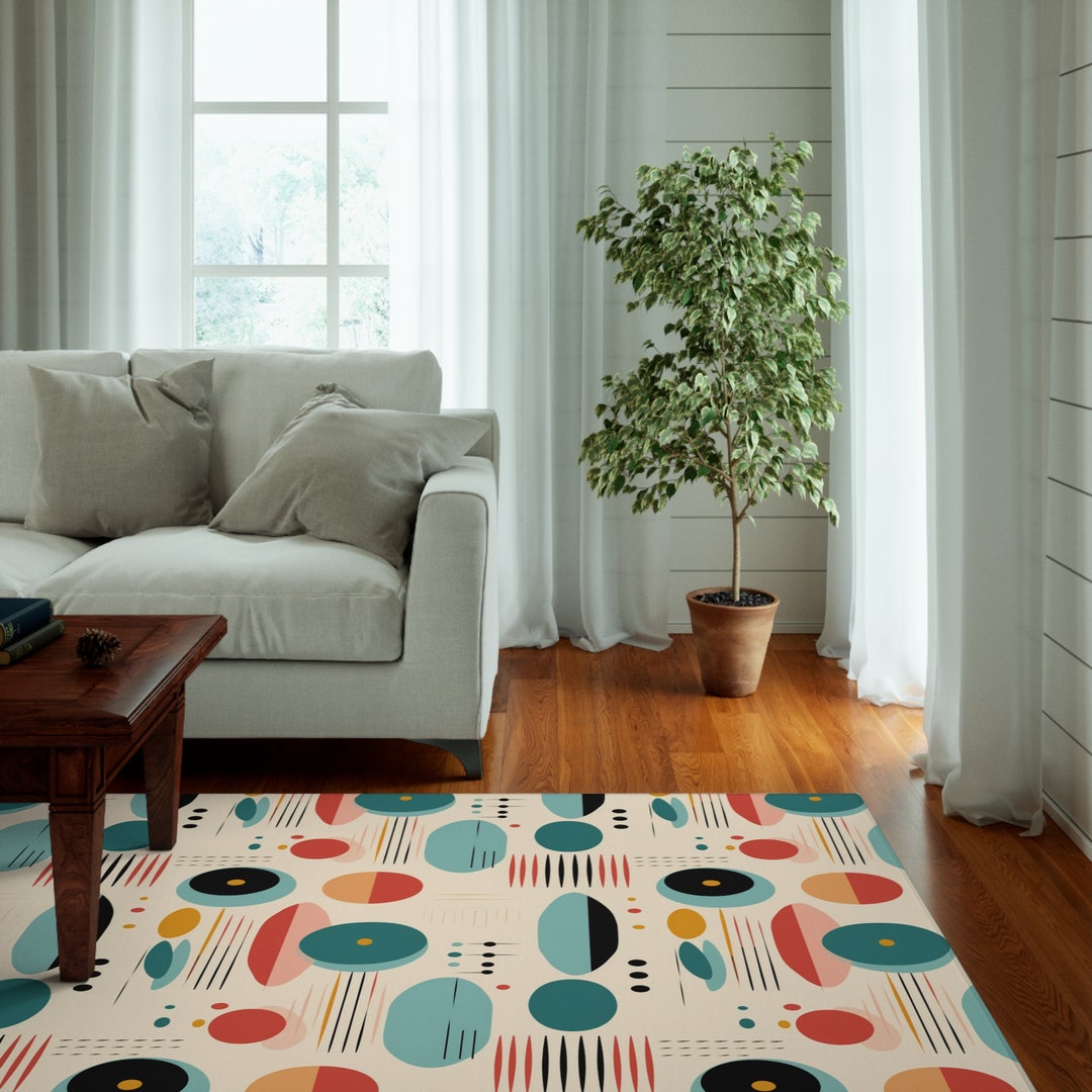 Mid Century Modern Rug, Atomic Age Home Decor Rug, Rugs for Living Room