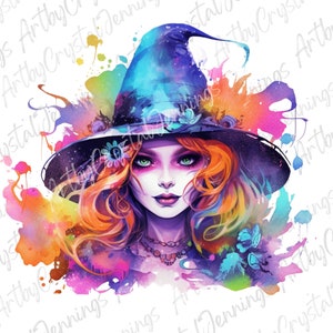 Colorful Halloween Witch Design, Watercolor Witch T Shirt Design, Witch Instant Download Halloween PNG DIGITAL DOWNLOADS, Witch Sublimation image 6