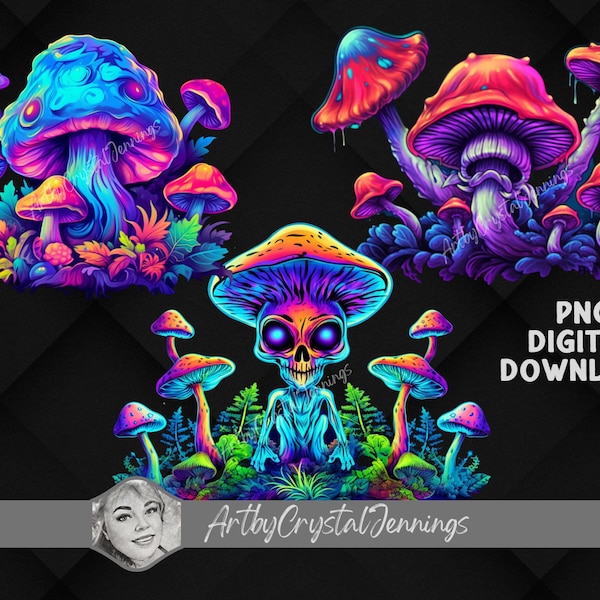 Psychedelic Trippy Mushroom Alien Design, Mushroom Instant Download Alien PNG DIGITAL DOWNLOADS Psychedelic Sublimation, Mushroom Clip Art