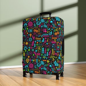 Kleurrijke doodle bagagehoes, reisaccessoire, kofferbeschermer, reiscadeau, vakantiecadeau, vakantieaccessoire reistasbescherming