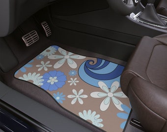 Flower Power Psychedelic Hippie Vintage Inspired Car Accessory Floor Mats Retro Mod Car Decor Vehicle Hippie Van Truck Car Gift