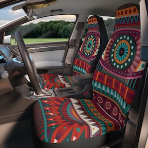 Boho Car Seat Covers: Retro Mod Hippie Van Decor (Set of 2)