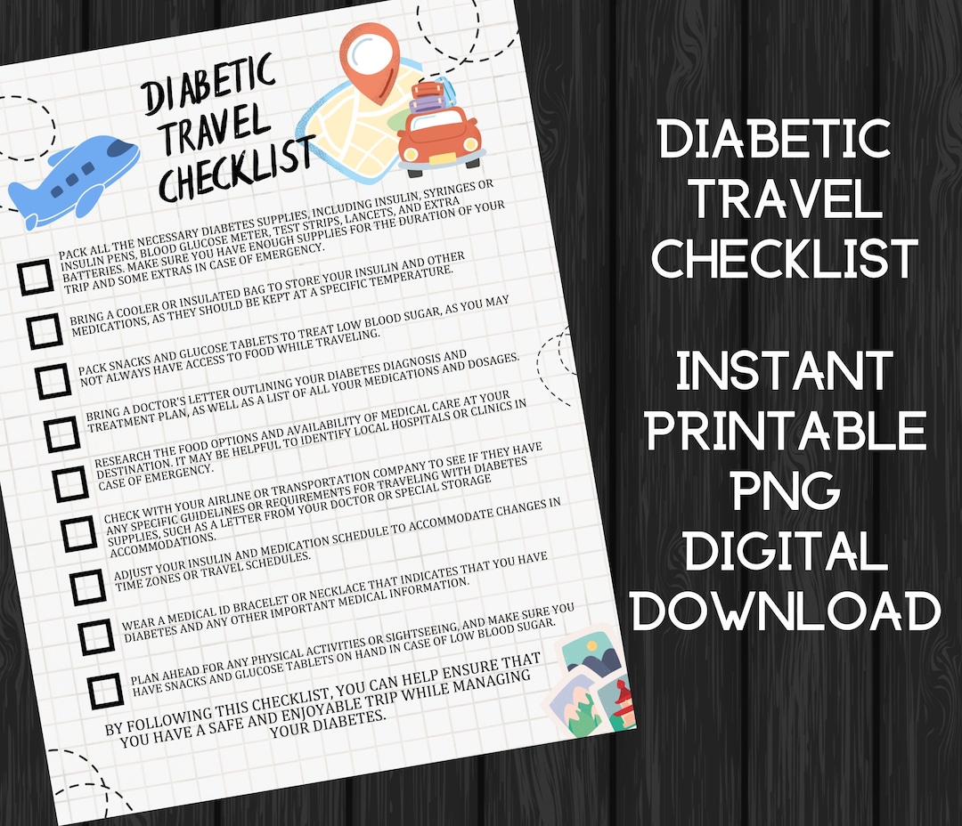 Diabetic Travel Checklist Printable PNG DIGITAL DOWNLOAD Type Etsy