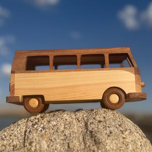 Handmade Wooden Camper Van Toy: Pine & Plum Wood Bus