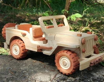 Wooden Handmade Willys Jeep Toy 4x4 For Kids,Push Car Model,Off Road Vehicle SUV