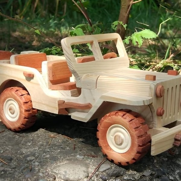 Hölzernes handgemachtes Willys Jeep Spielzeug 4x4 für Kinder, Schiebeauto-Modell, nicht für den Straßenfahrzeug-SUV