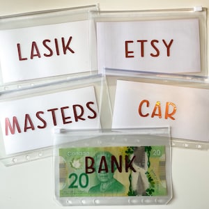 Enveloppes transparentes pour billets de banque à fermeture éclair | Pour reliures A6/format personnel | Personnalisable | Avec décalcomanie en vinyle