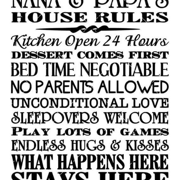 Nana & Papa's House Rules digital SVG, PNG