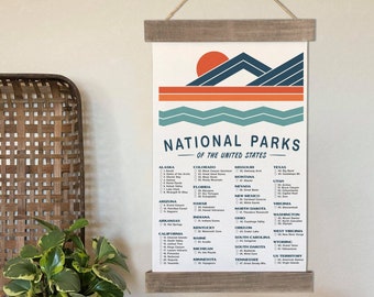 US National Park Checklist Lake Line Art | Mid Century Travel Poster | Minimalist Nature Gift