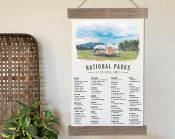 Airstream Gifts, Camper Decor, Check Off Your Travels To The US National Parks With Our National Park Checklist