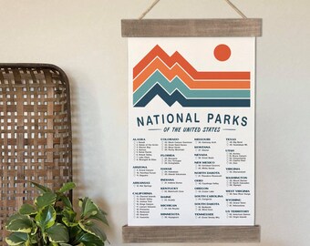 Minimalist National Park Checklist Wall Art | Mid-Century Travel Poster