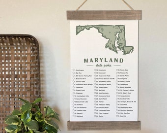 Maryland State Park Checklist Map, MD Check List A Camping Gift For All The Travels And Adventures Around Maryland