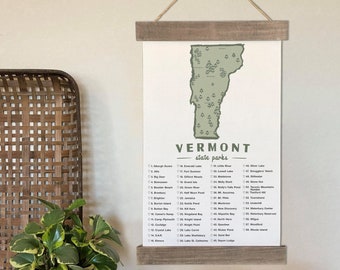 Vermont State Park Checklist Map, VT Art Camping Gift Check List For Travels And Adventures