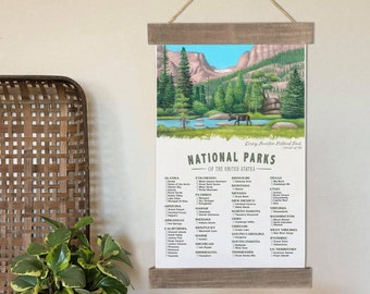 National Park Checklist Poster Wall Art, 63 National Parks Check List Canvas