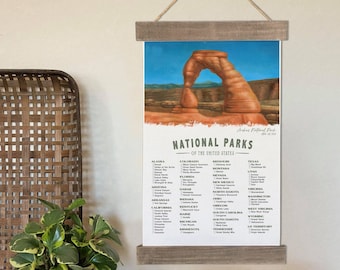 63 National Park Checklist, Arches National Park Wall Art Canvas, Hiking Gifts, RV Gifts, Camping Decor, National Park Poster