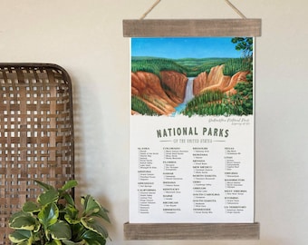 National Park Checklist Poster With Yellowstone Wall Art, Camping Decor To Check Off Your Adventures And Travels Of The 63 US National Parks