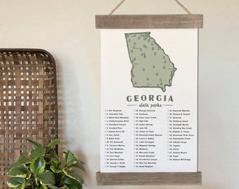 Georgia State Park Checklist Map, GA Wall Art Hiking Gift Check List For Travels And Adventures