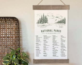 US National Park Checklist Poster Hanging Canvas And Print